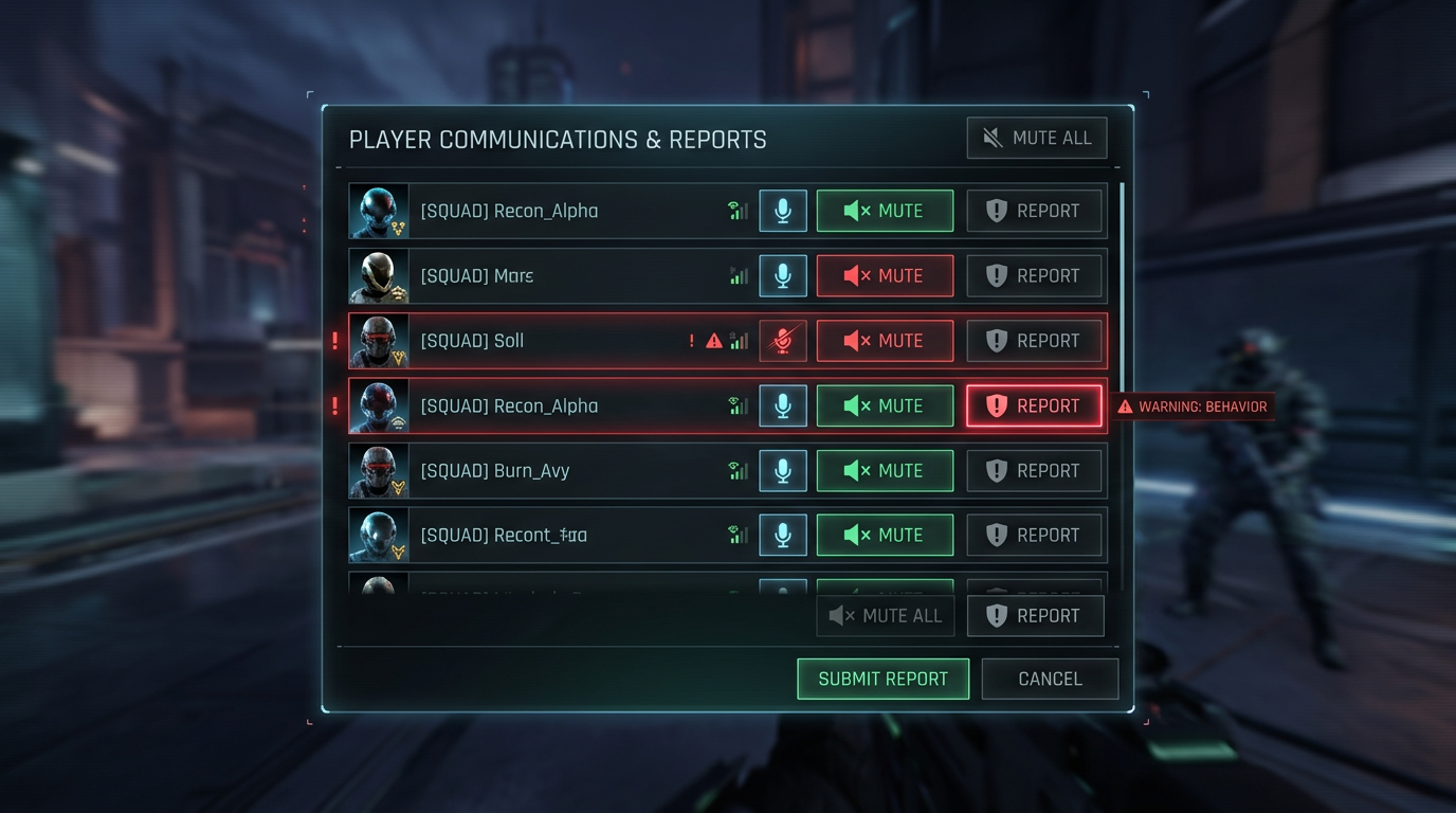 Interface de controles de voz e reporte