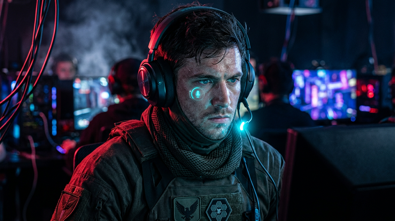 Jogador com headset e microfone ativo