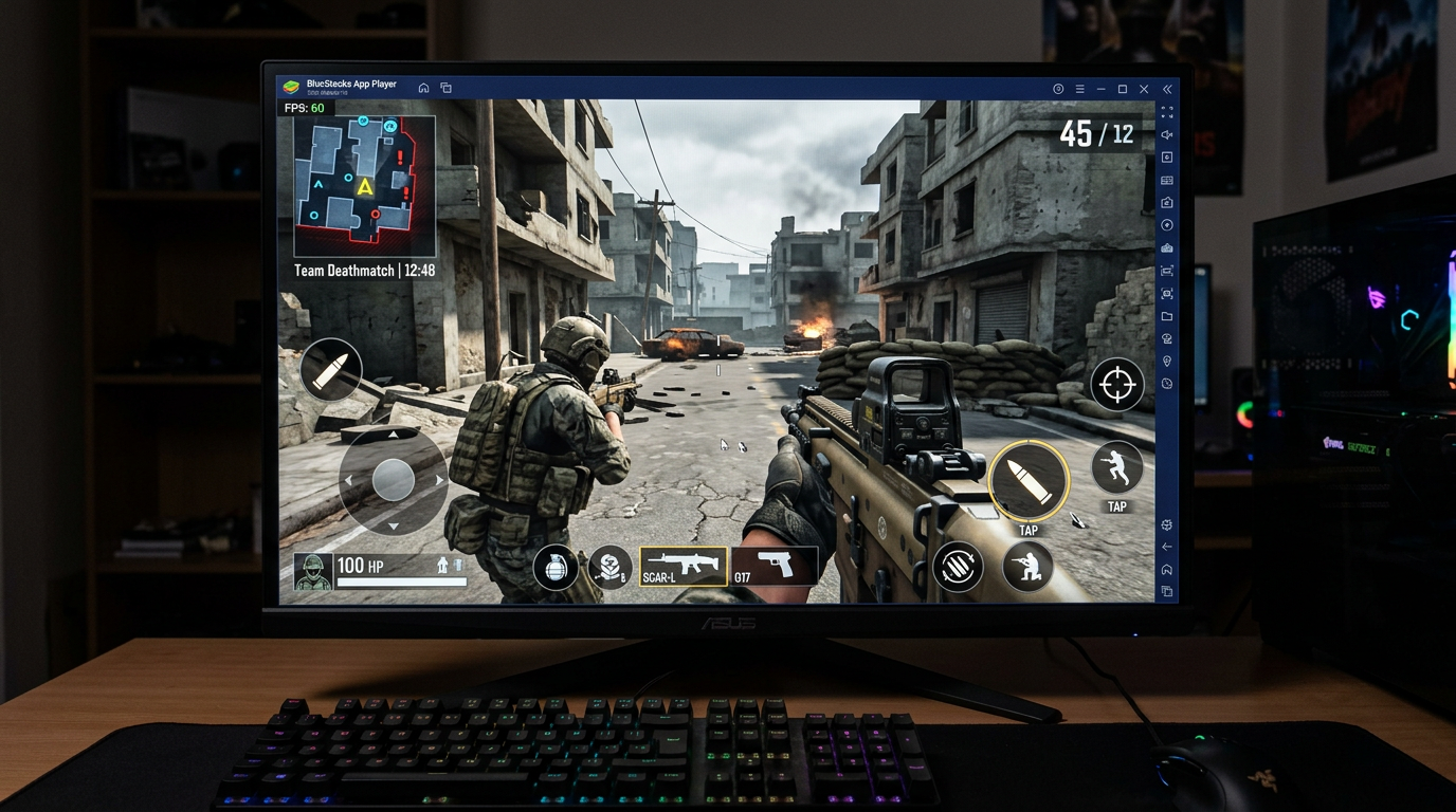 Gameplay FPS em acao intensa no PC